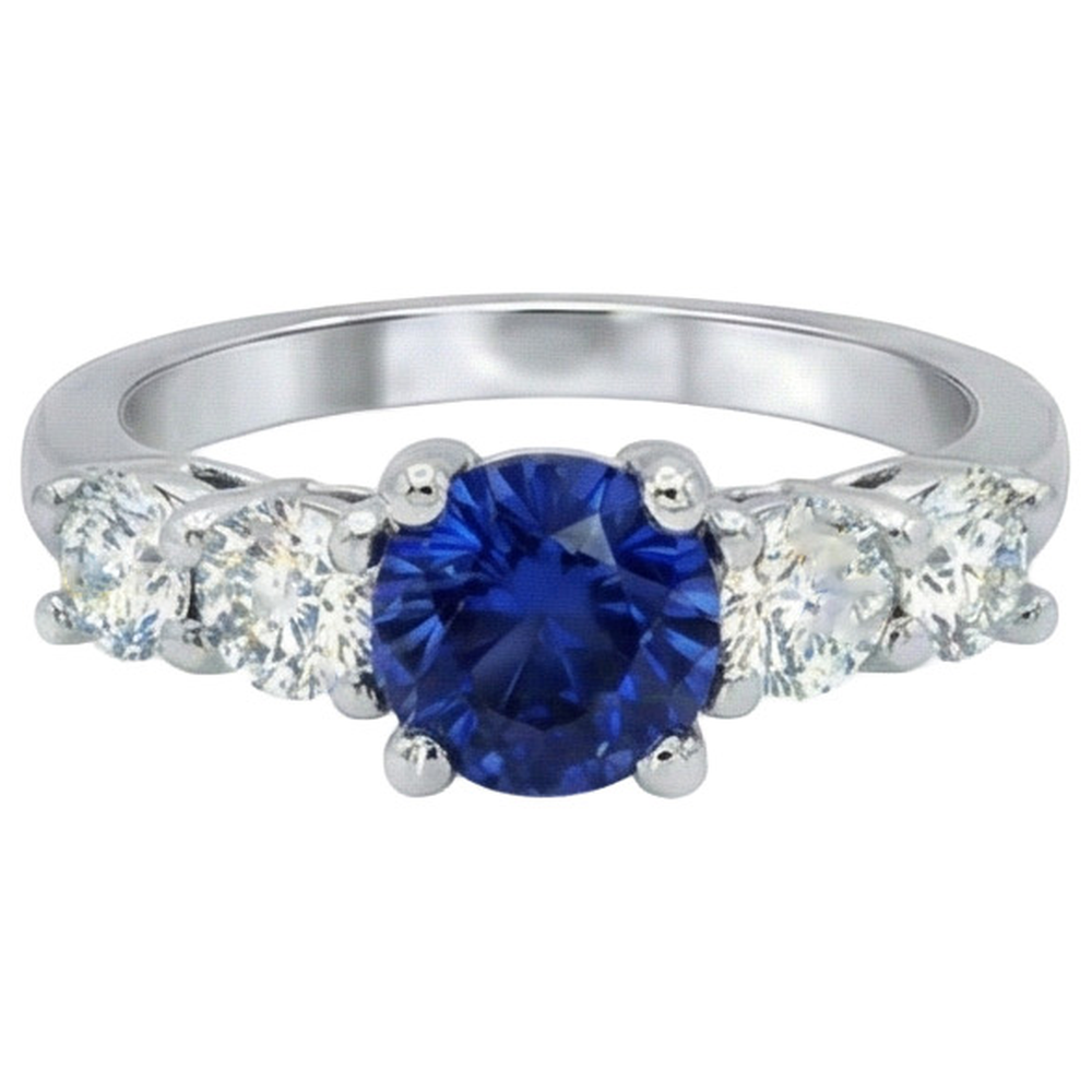 Ceylon Saphir & Aus der Erde Abgebauter Natürlicher Diamanten Edelstein Ring 2.90 Karat Weißgold 14K