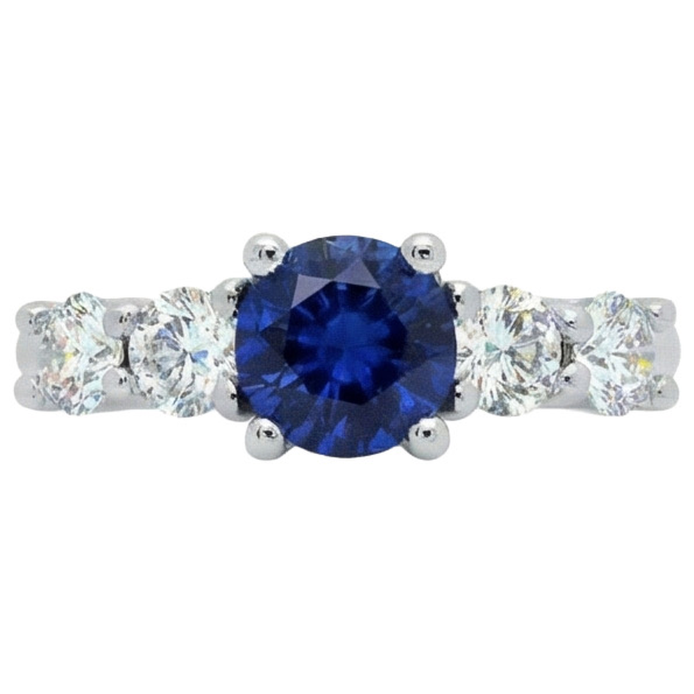 Ceylon Saphir & Aus der Erde Abgebauter Natürlicher Diamanten Edelstein Ring 2.90 Karat Weißgold 14K
