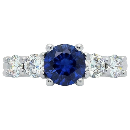 Ceylon Saphir & Aus der Erde Abgebauter Natürlicher Diamanten Edelstein Ring 2.90 Karat Weißgold 14K
