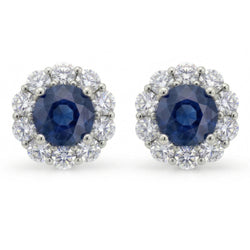 Ceylon Saphir im Rundschliff 4,50 ct mit Aus der Erde Abgebauter Natürlicher Diamanten Ohrstecker Halo Weißgold