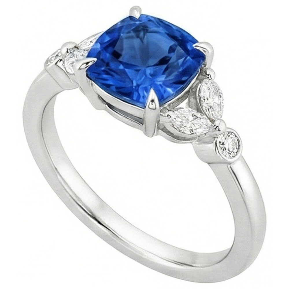 Ceylon Saphir mit Aus der Erde Abgebauter Natürlicher Diamanten 2.70 ct Ring Weißgold 14K