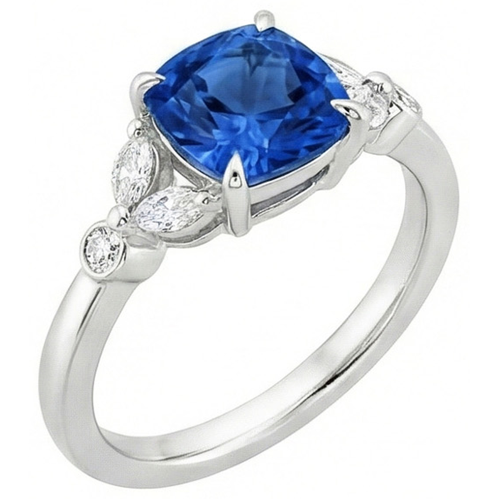 Ceylon Saphir mit Aus der Erde Abgebauter Natürlicher Diamanten 2.70 ct Ring Weißgold 14K