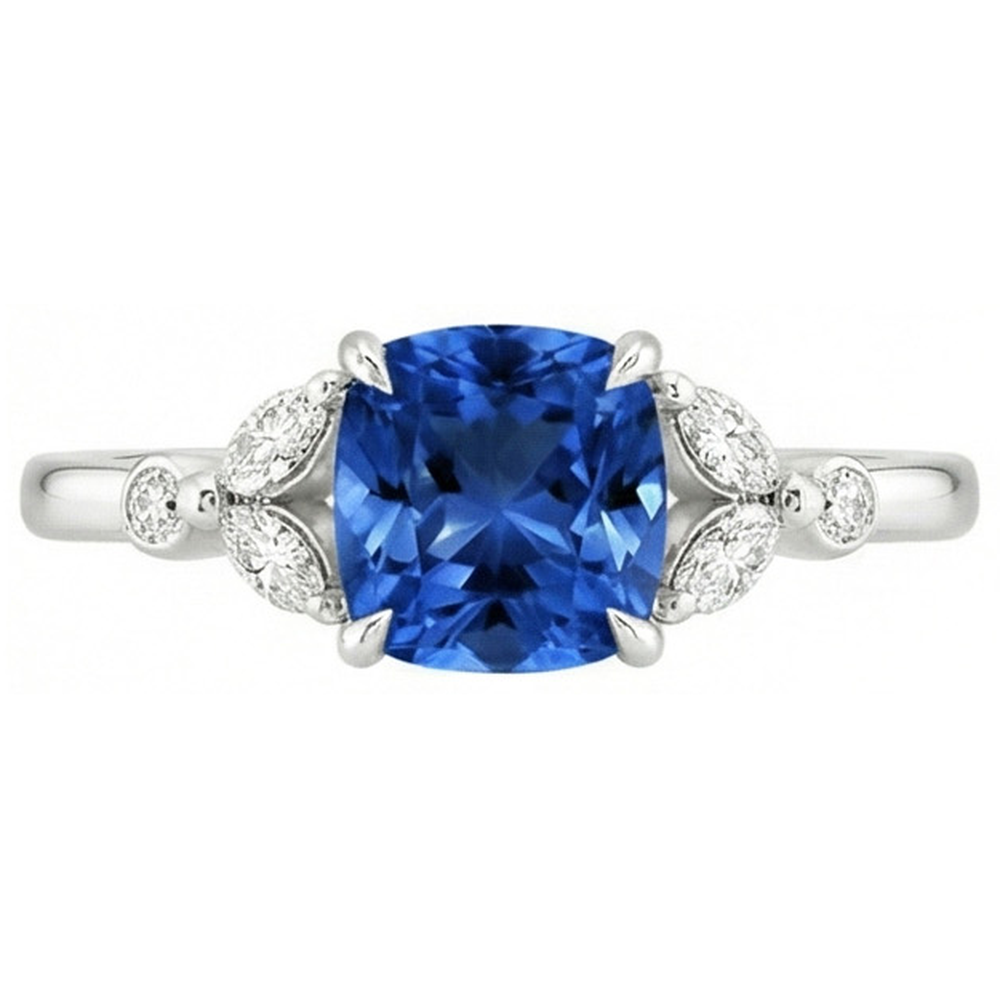 Ceylon Saphir mit Aus der Erde Abgebauter Natürlicher Diamanten 2.70 ct Ring Weißgold 14K