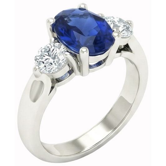 Ceylon Saphir mit Aus der Erde Abgebauter Natürlicher Diamanten 3 Karat Ring Weißgold