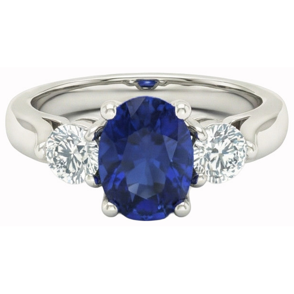 Ceylon Saphir mit Aus der Erde Abgebauter Natürlicher Diamanten 3 Karat Ring Weißgold