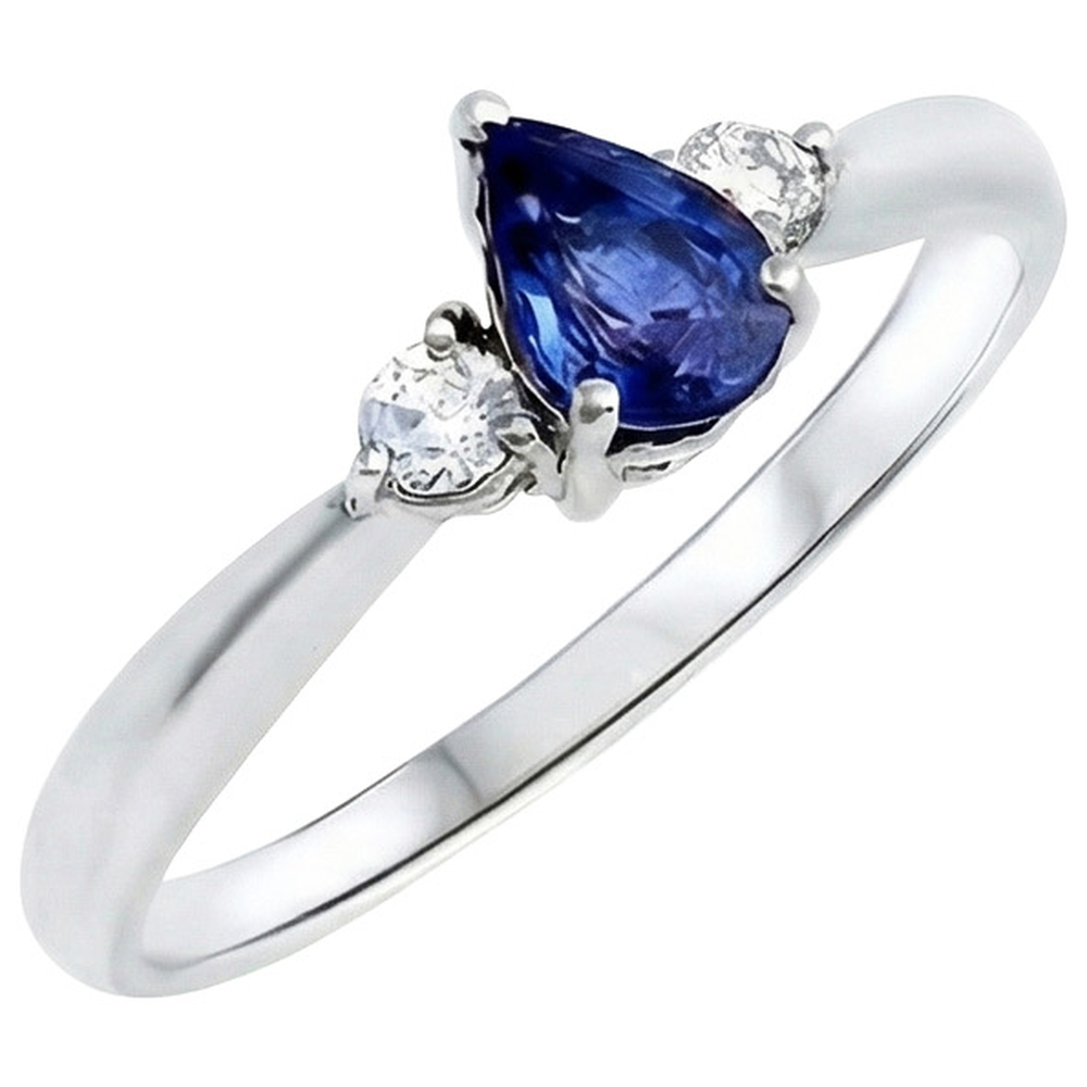Ceylon Saphir mit Aus der Erde Abgebauter Natürlicher Diamanten 3 Steine Ring 1.50 Karat Weißgold 14K