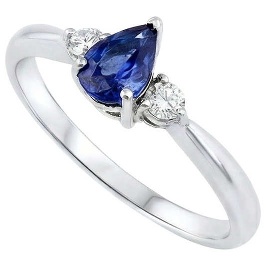 Ceylon Saphir mit Aus der Erde Abgebauter Natürlicher Diamanten 3 Steine Ring 1.50 Karat Weißgold 14K