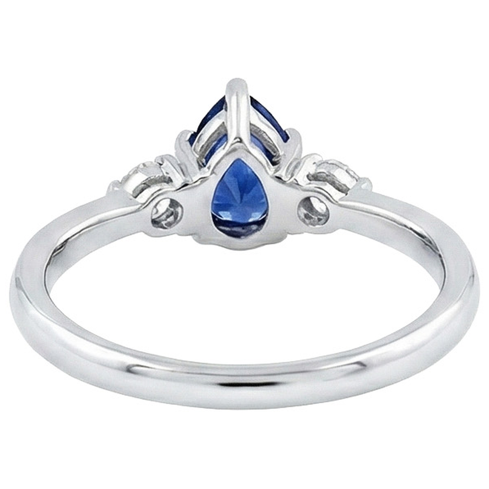 Ceylon Saphir mit Aus der Erde Abgebauter Natürlicher Diamanten 3 Steine Ring 1.50 Karat Weißgold 14K