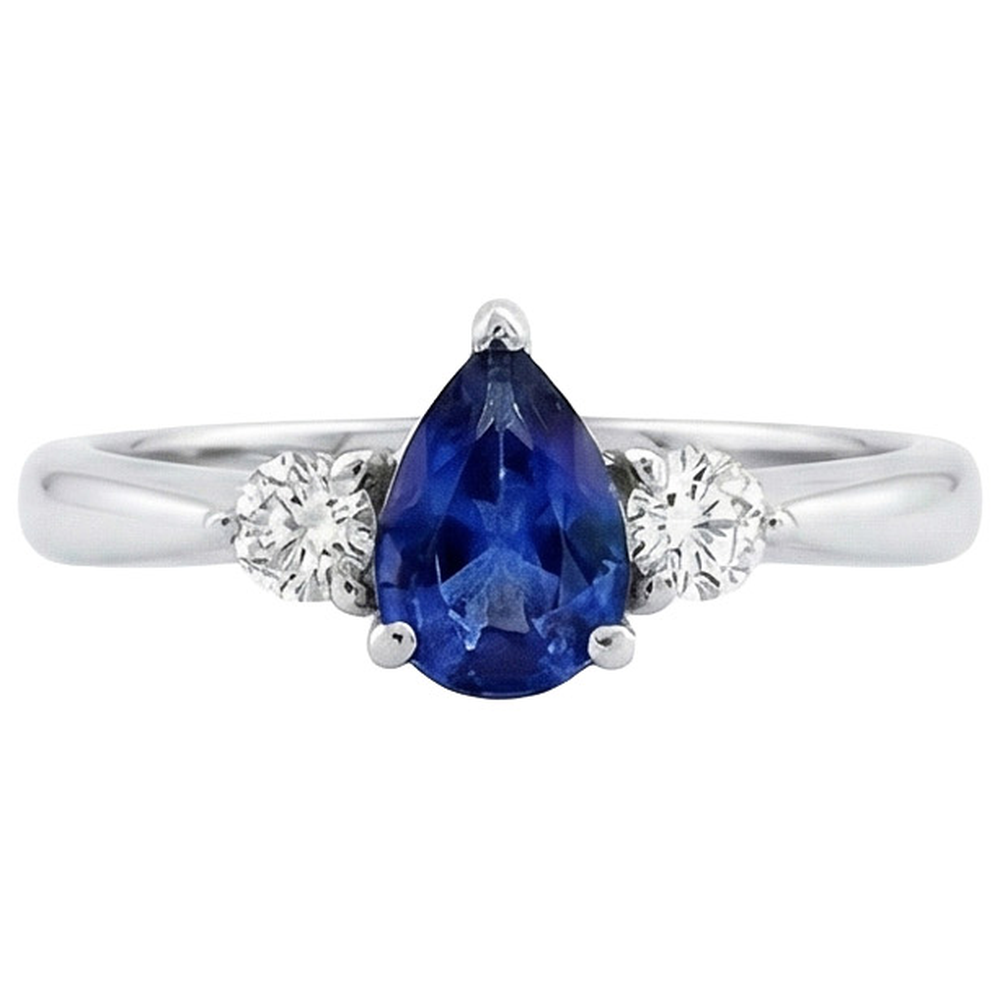 Ceylon Saphir mit Aus der Erde Abgebauter Natürlicher Diamanten 3 Steine Ring 1.50 Karat Weißgold 14K
