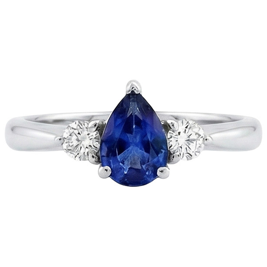 Ceylon Saphir mit Aus der Erde Abgebauter Natürlicher Diamanten 3 Steine Ring 1.50 Karat Weißgold 14K
