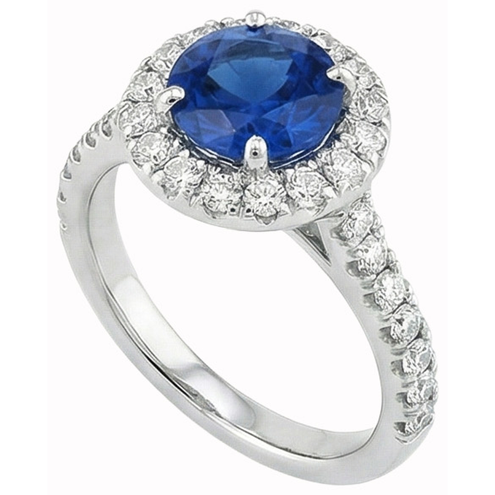 Ceylon Saphir mit Aus der Erde Abgebauter Natürlicher Diamanten Verlobungsring 3.90 ct Weißgold 14K