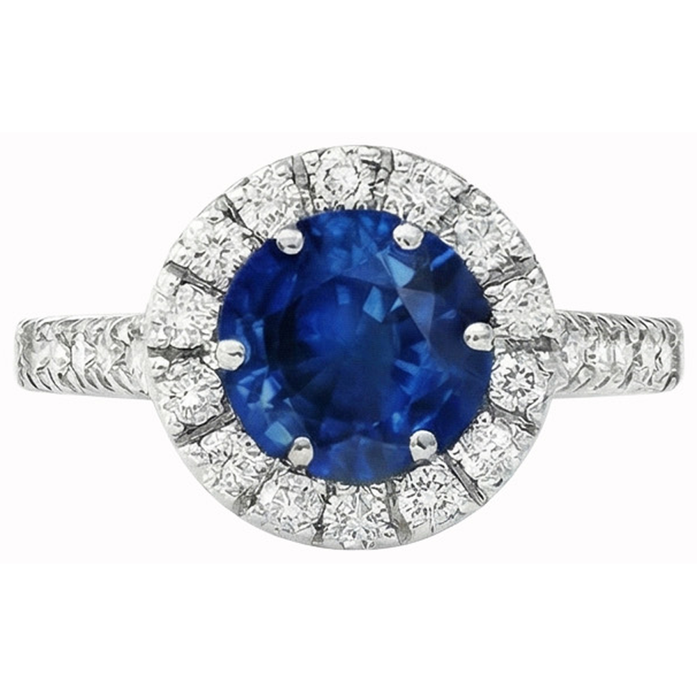 Ceylon Saphir mit Aus der Erde Abgebauter Natürlicher Diamanten Verlobungsring 3.90 ct Weißgold 14K