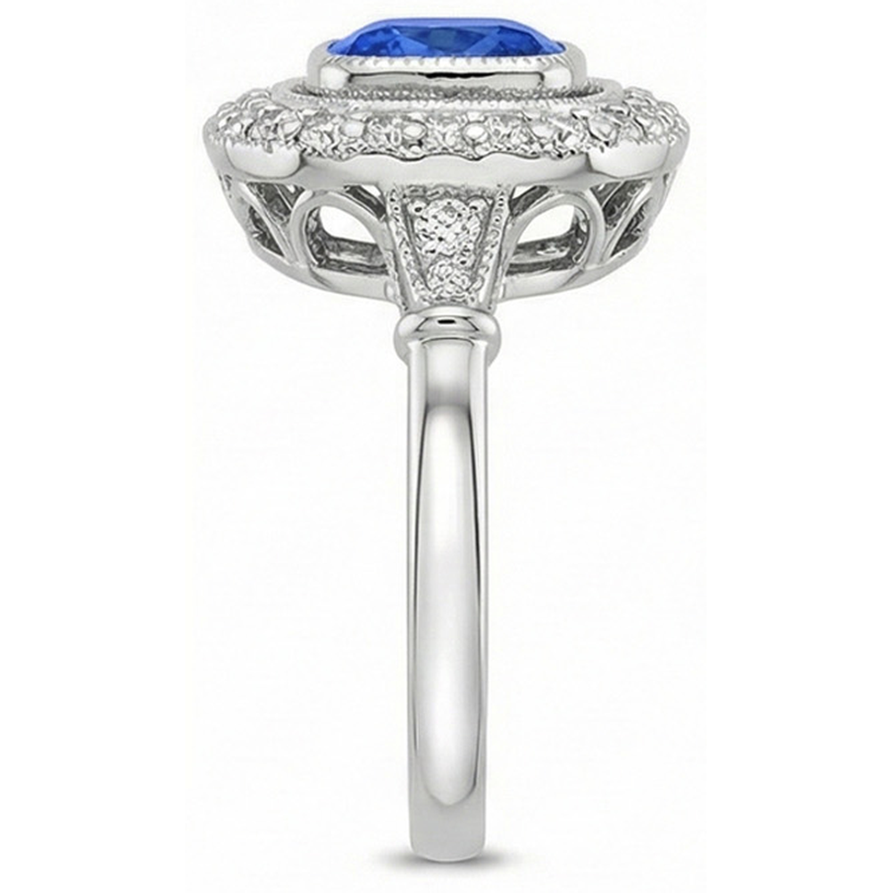 Ceylon Saphir und Aus der Erde Abgebauter Natürlicher Diamant Fancy Damenring Gold 14K 2 ct.