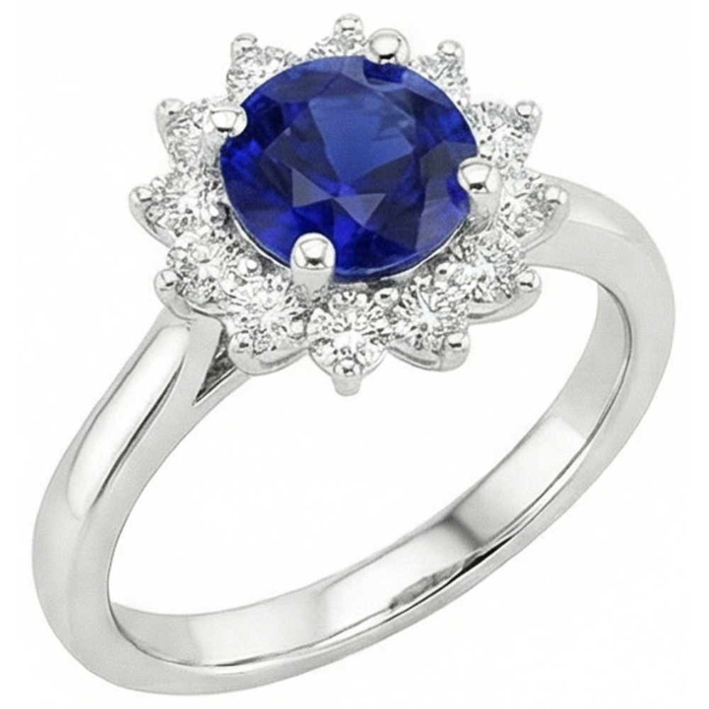 Ceylon Saphir und Aus der Erde Abgebauter Natürlicher Diamanten 2.20 Karat Ring Weißgold 14K