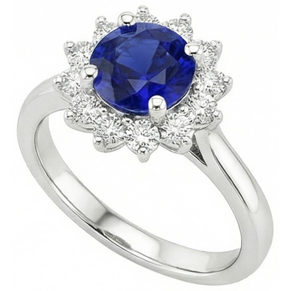 Ceylon Saphir und Aus der Erde Abgebauter Natürlicher Diamanten 2.20 Karat Ring Weißgold 14K