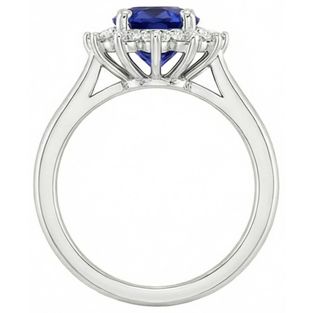Ceylon Saphir und Aus der Erde Abgebauter Natürlicher Diamanten 2.20 Karat Ring Weißgold 14K