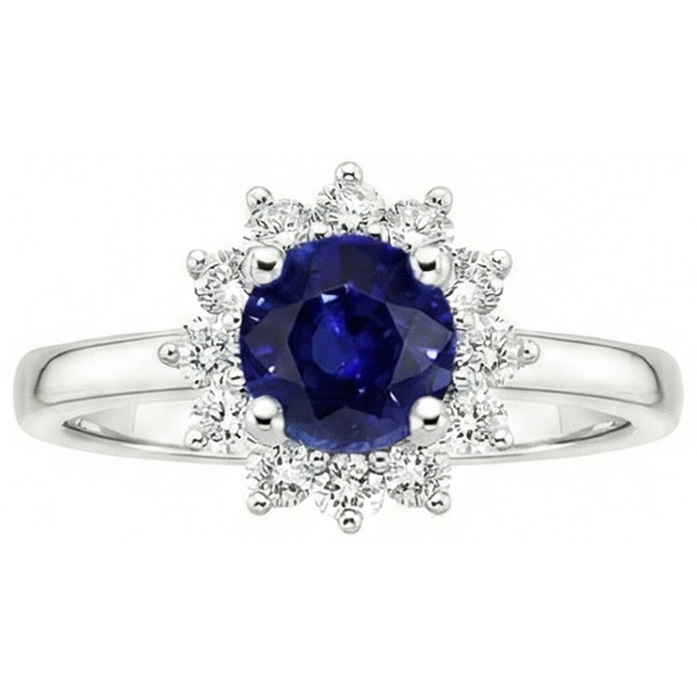 Ceylon Saphir und Aus der Erde Abgebauter Natürlicher Diamanten 2.20 Karat Ring Weißgold 14K