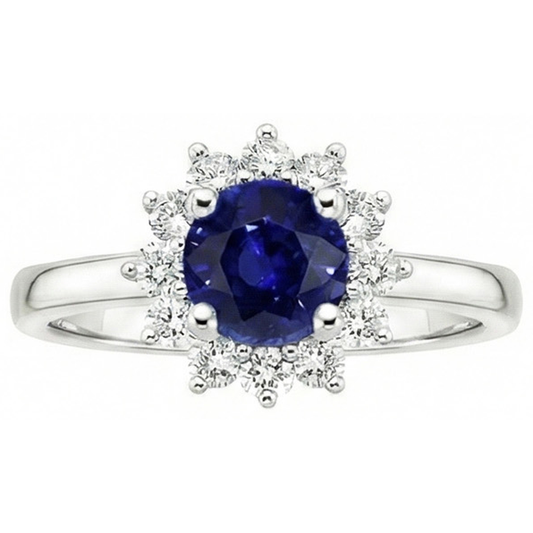 Ceylon Saphir und Aus der Erde Abgebauter Natürlicher Diamanten 2.20 Karat Ring Weißgold 14K