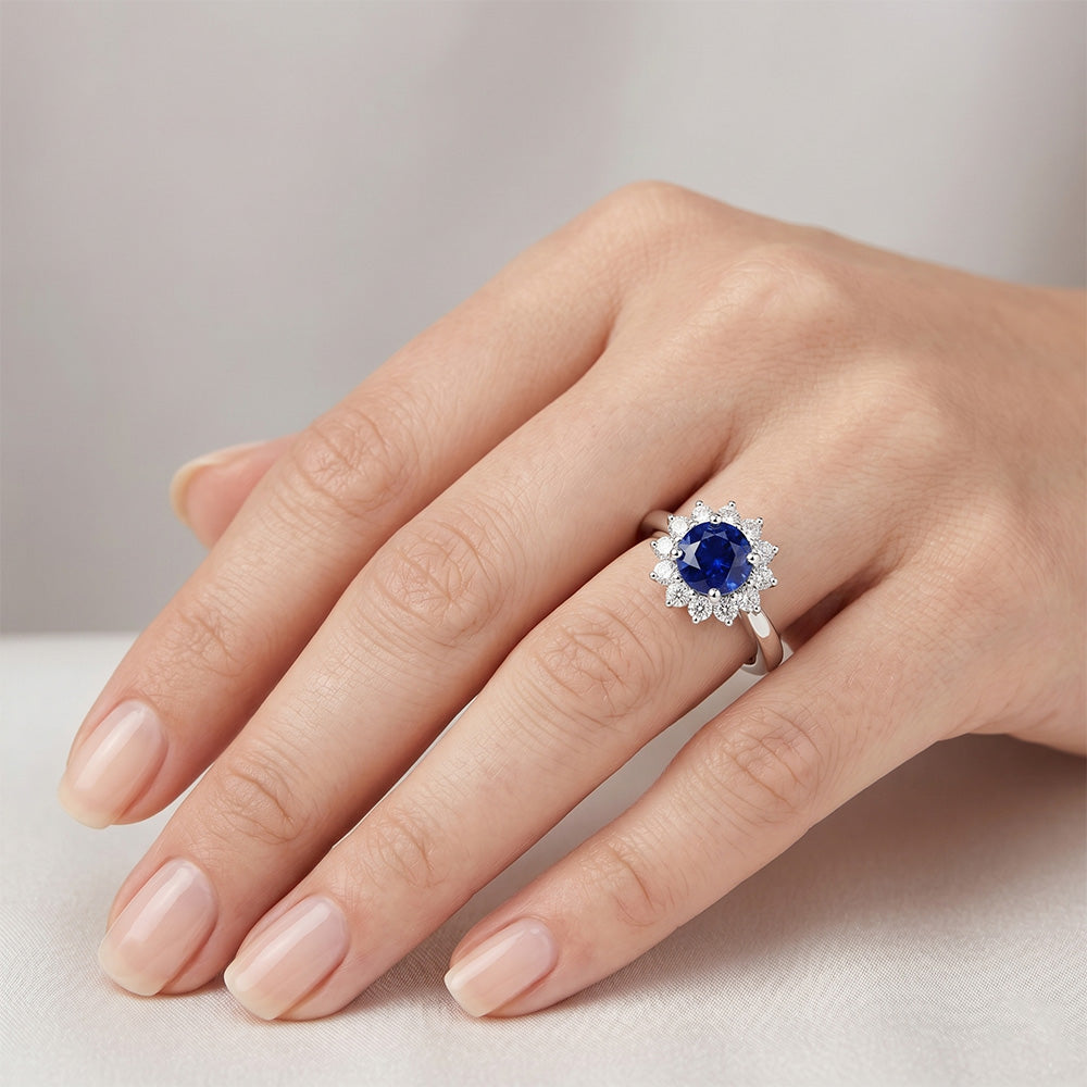 Ceylon Saphir und Aus der Erde Abgebauter Natürlicher Diamanten 2.20 Karat Ring Weißgold 14K