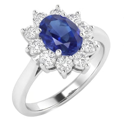Ceylon Saphir und Aus der Erde Abgebauter Natürlicher Diamanten 3.50 ct Ring Weißgold 14K