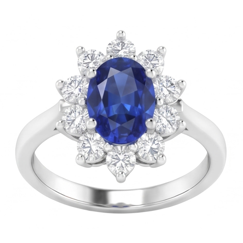 Ceylon Saphir und Aus der Erde Abgebauter Natürlicher Diamanten 3.50 ct Ring Weißgold 14K