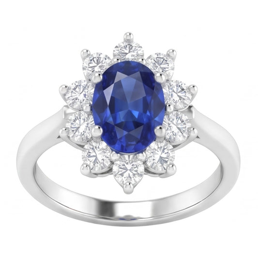 Ceylon Saphir und Aus der Erde Abgebauter Natürlicher Diamanten 3.50 ct Ring Weißgold 14K