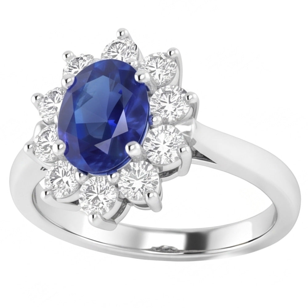 Ceylon Saphir und Aus der Erde Abgebauter Natürlicher Diamanten 3.50 ct Ring Weißgold 14K