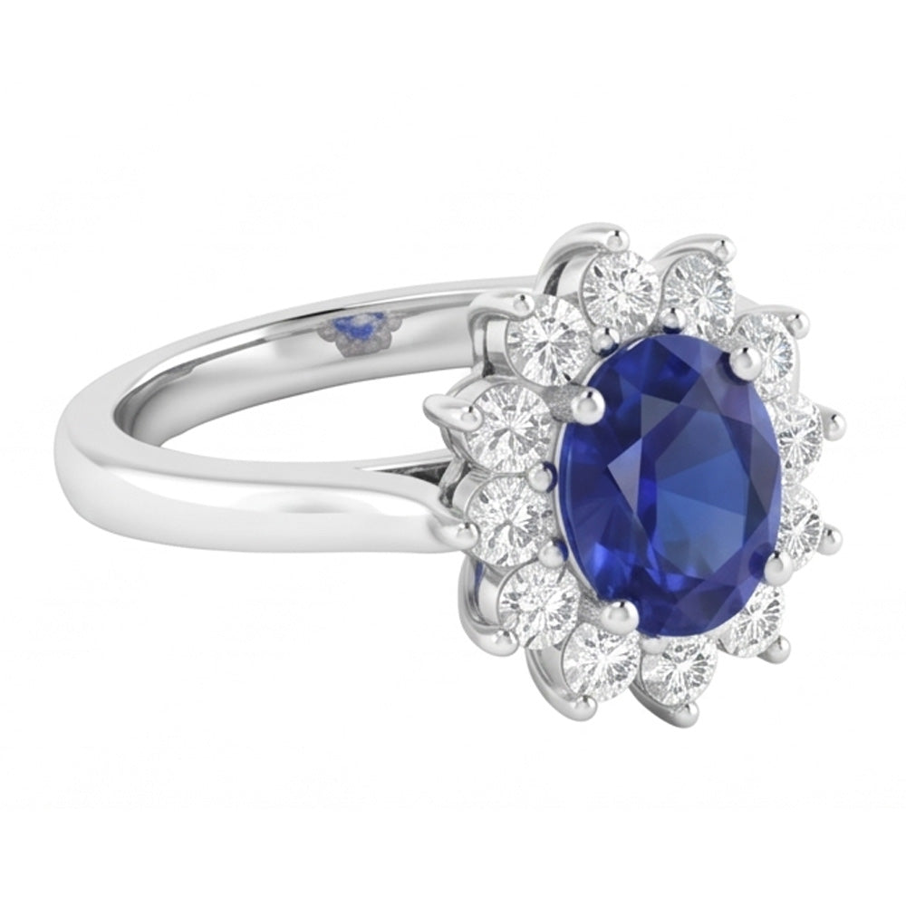 Ceylon Saphir und Aus der Erde Abgebauter Natürlicher Diamanten 3.50 ct Ring Weißgold 14K