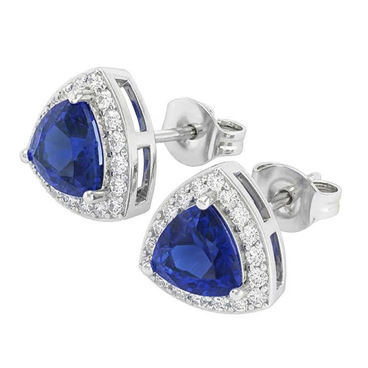 Ceylon Saphir und Aus der Erde Abgebauter Natürlicher Diamanten 6.60 Karat Ohrstecker Weißgold 14K