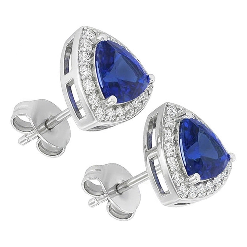 Ceylon Saphir und Aus der Erde Abgebauter Natürlicher Diamanten 6.60 Karat Ohrstecker Weißgold 14K
