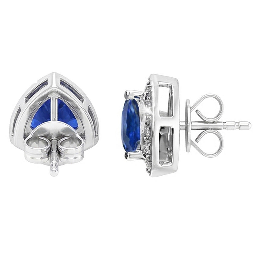 Ceylon Saphir und Aus der Erde Abgebauter Natürlicher Diamanten 6.60 Karat Ohrstecker Weißgold 14K