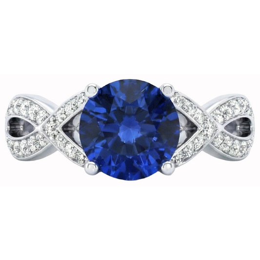 Ceylon Saphir und runde Aus der Erde Abgebauter Natürlicher Diamanten 3 Karat Ring Weißgold 14K