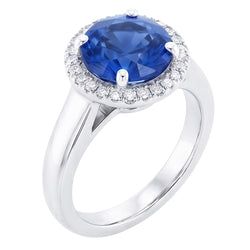 Ceylon Verlobungsring mit Saphir und Aus der Erde Abgebauter Natürlicher Diamanten 3.75 Karat Weißgold 14 K