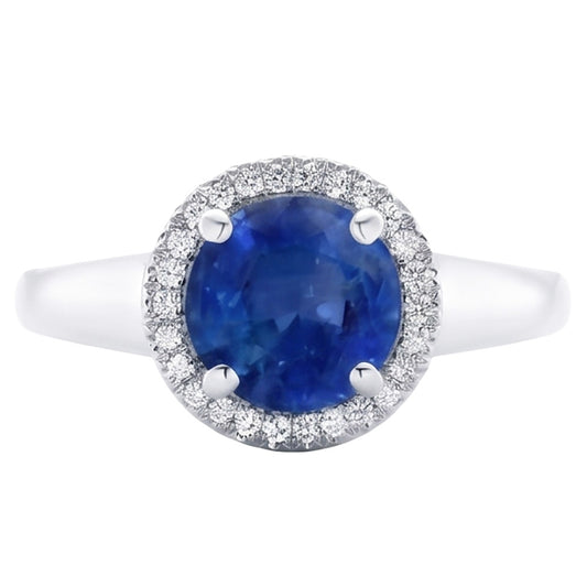 Ceylon Verlobungsring mit Saphir und Aus der Erde Abgebauter Natürlicher Diamanten 3.75 Karat Weißgold 14 K