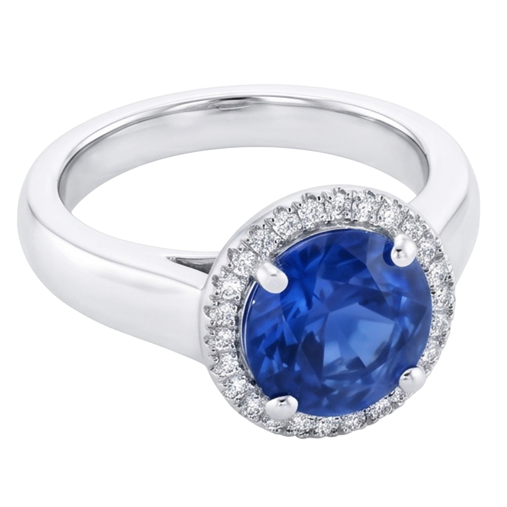 Ceylon Verlobungsring mit Saphir und Aus der Erde Abgebauter Natürlicher Diamanten 3.75 Karat Weißgold 14 K