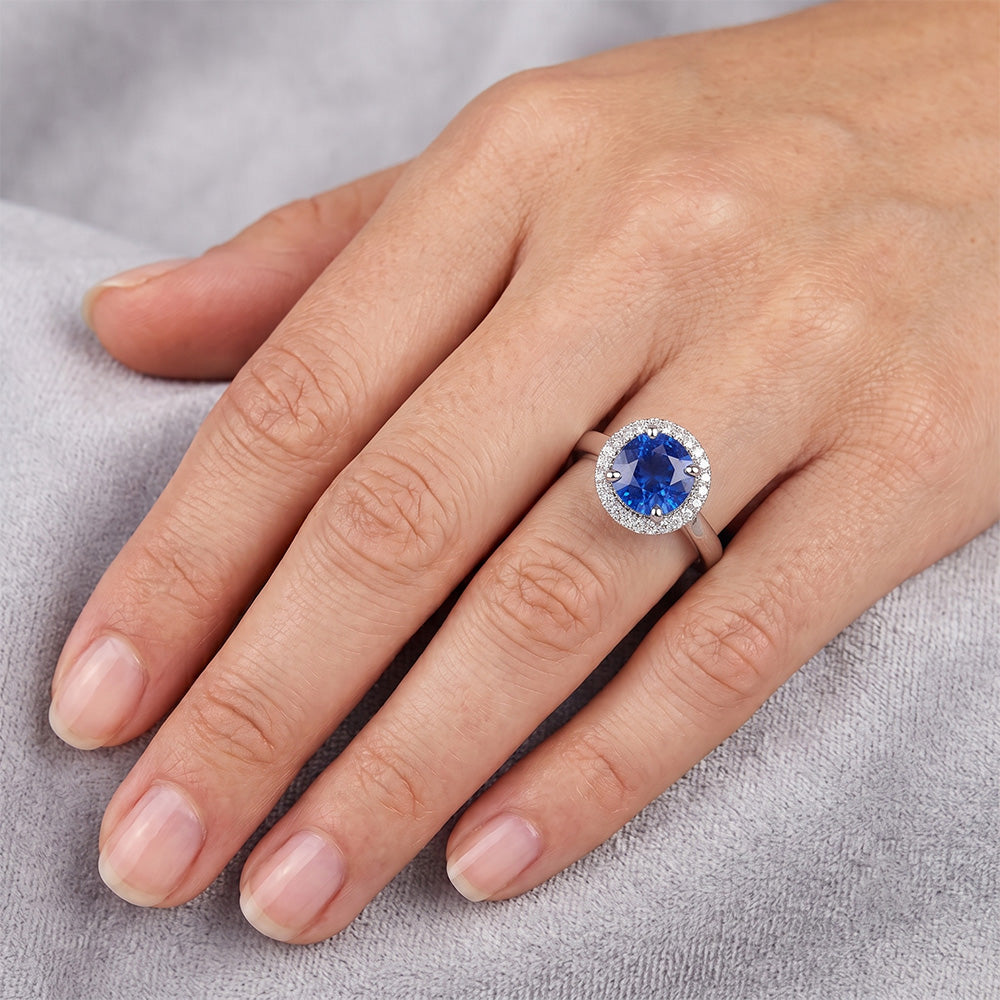 Ceylon Verlobungsring mit Saphir und Aus der Erde Abgebauter Natürlicher Diamanten 3.75 Karat Weißgold 14 K
