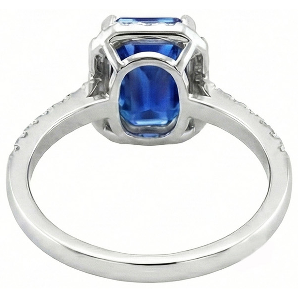 Ceylon blauer Saphir mit Aus der Erde Abgebauter Natürlicher Diamanten Ring 3.50 ct Weißgold 14K