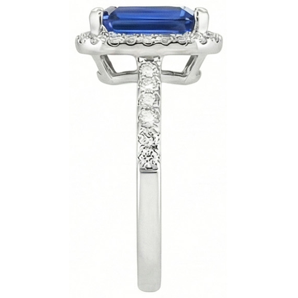 Ceylon blauer Saphir mit Aus der Erde Abgebauter Natürlicher Diamanten Ring 3.50 ct Weißgold 14K