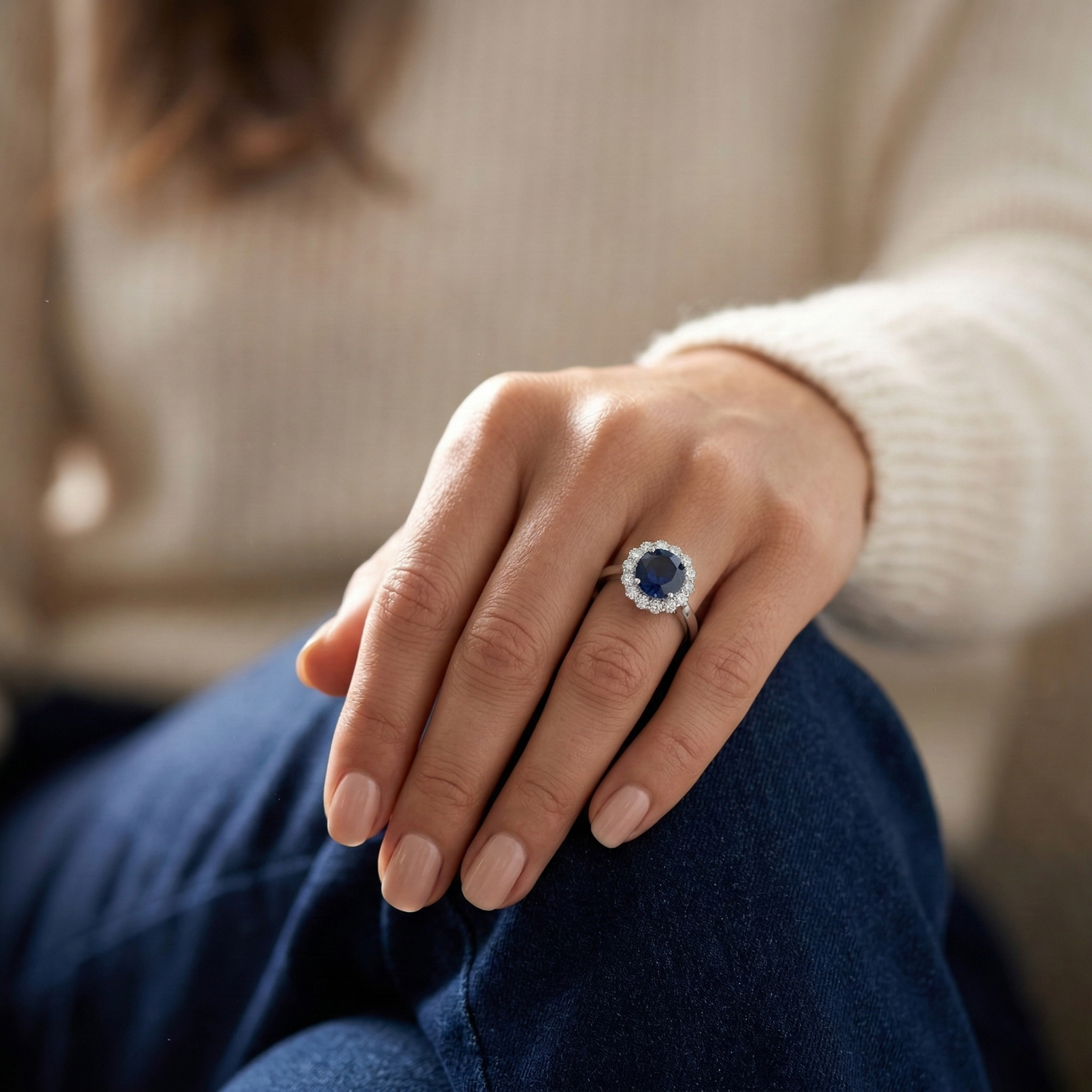 Ceylon Blauer Saphir Ring Runder Aus der Erde Abgebauter Natürlicher Diamant 2.45 Karat Weißgold 14K