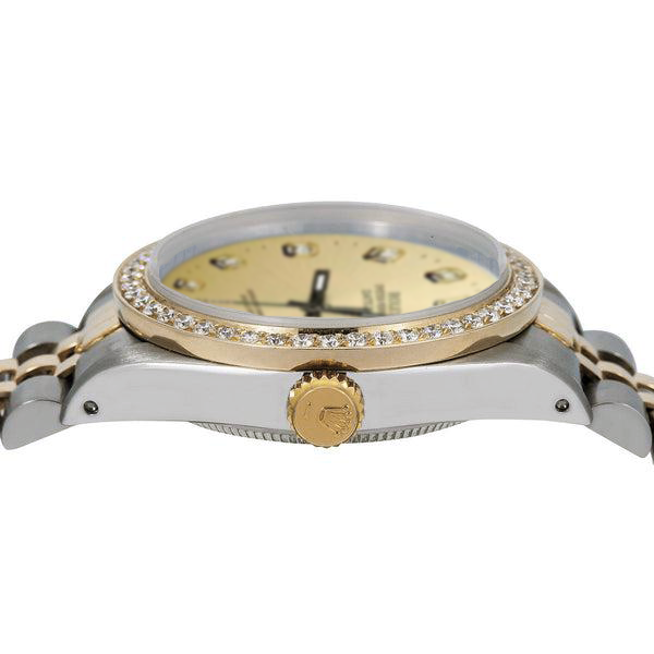 Champagner-Diamant-Zifferblatt, Lünette, Rolex Datejust-Uhr, Gold und Stahl, SCHNELLSET