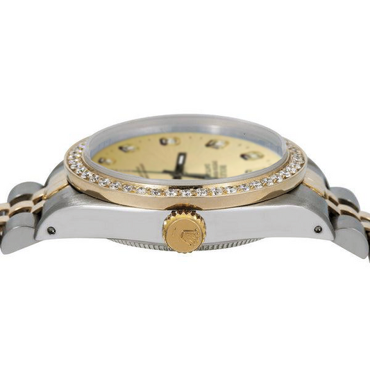 Champagner-Diamant-Zifferblatt, Lünette, Rolex Datejust-Uhr, Gold und Stahl, SCHNELLSET