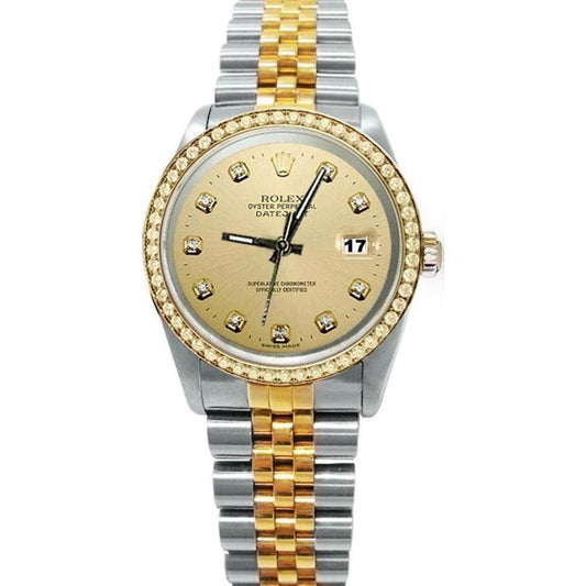 Champagner-Diamant-Zifferblatt, Lünette, Rolex Datejust-Uhr, Gold und Stahl, SCHNELLSET
