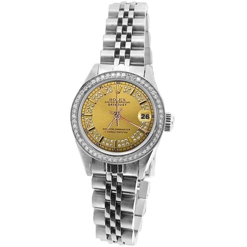 Champagner-Zeichenfolge-Diamant-Datejust-Rolex-Uhr Edelstahl-Jubiläum