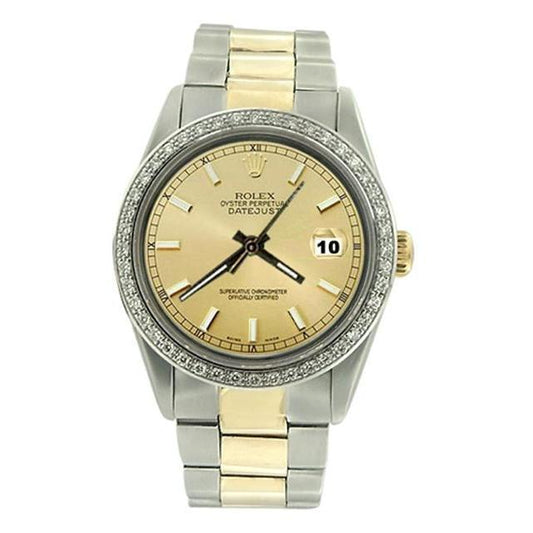 Champagner-Zifferblatt, Edelstahl und Gelbgold, Rolex-Uhr für Herren, Oyster, SCHNELLES SET