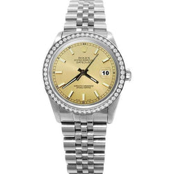 Champagner-Zifferblatt, Rolex Datejust, Edelstahl-Armbanduhr mit Diamantlünette, SCHNELLES SETZEN