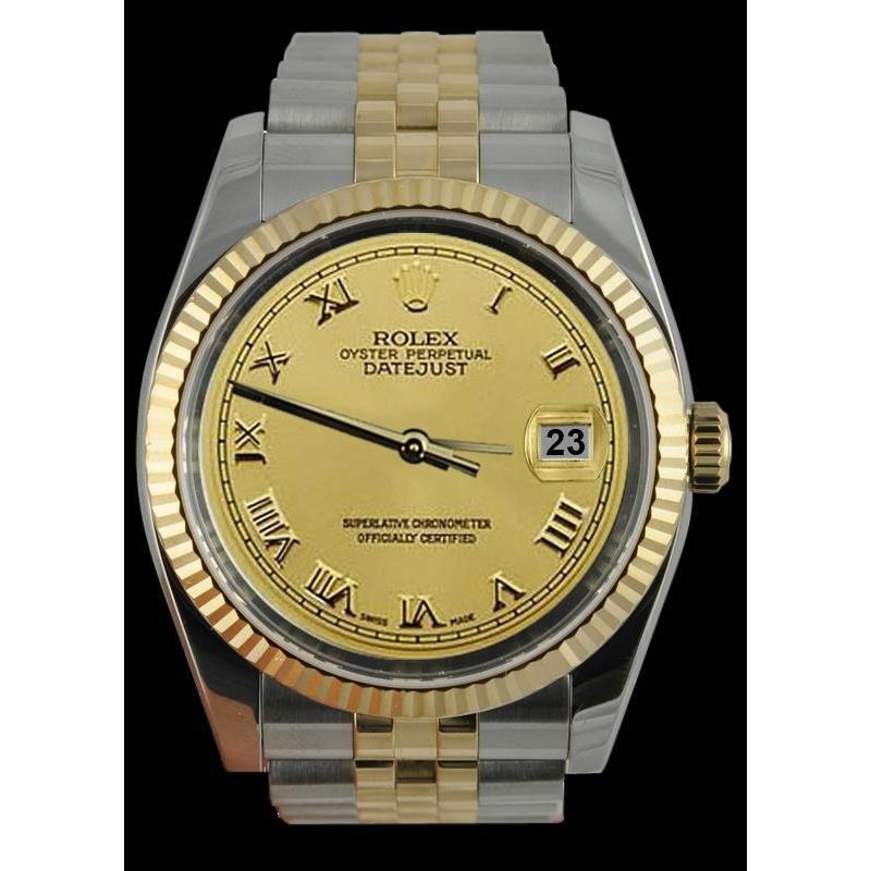 Champagner-römische Rolex-Herrenuhr aus Edelstahl und goldenes Jubiläumsarmband. SCHNELLES SET
