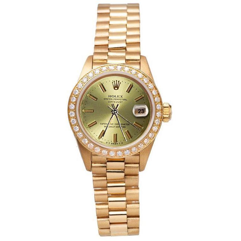 Champagner Stick-Zifferblatt Rolex Präsidentenstil Uhr Date just Lünette Gold