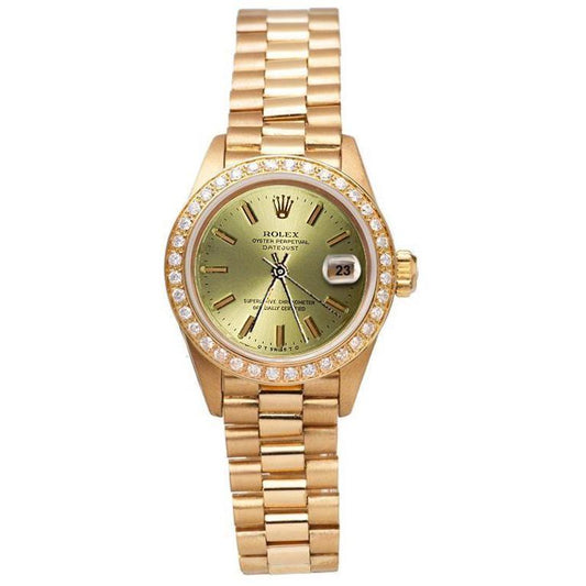 Champagner Stick-Zifferblatt Rolex Präsidentenstil Uhr Date just Lünette Gold