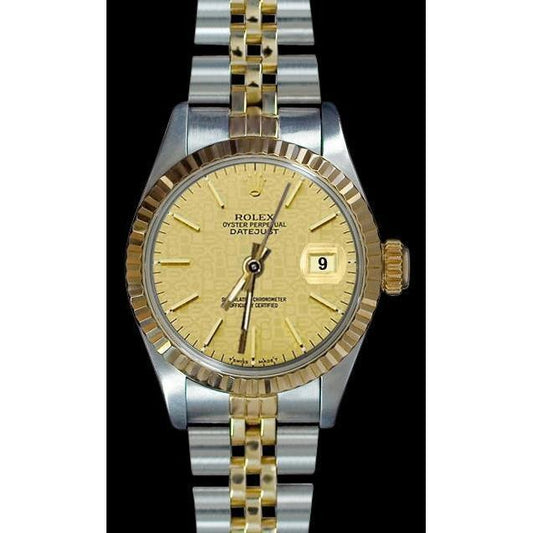 Champagner Stick Dial Datejust Damenuhr Rolex Edelstahl & Gold Jubiläum
