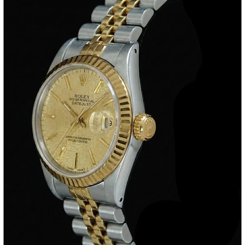 Champagner Stick Dial Datejust Damenuhr Rolex Edelstahl & Gold Jubiläum